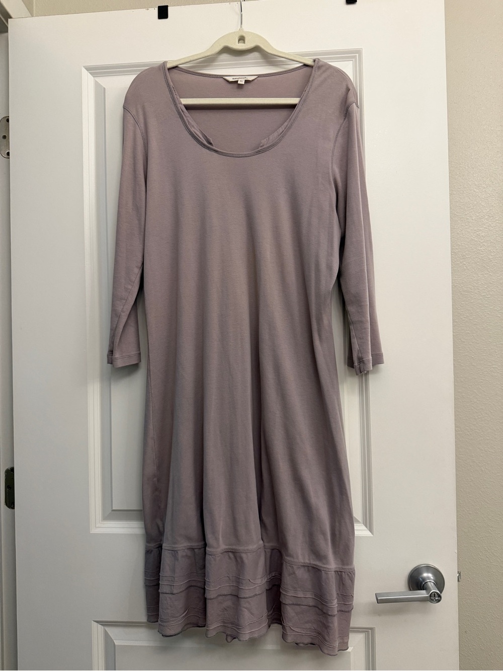 Sandwich_ XL Cotton Midi Dress Ruffle Hem 3/4 Sleeve A-Line Stretch